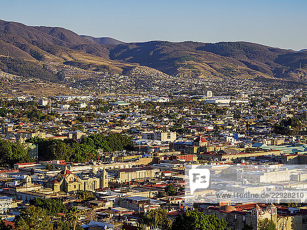 Cityscape seen from Cerro del Fortin at sunset  Oaxaca de Juarez  Oaxaca State  Mexico