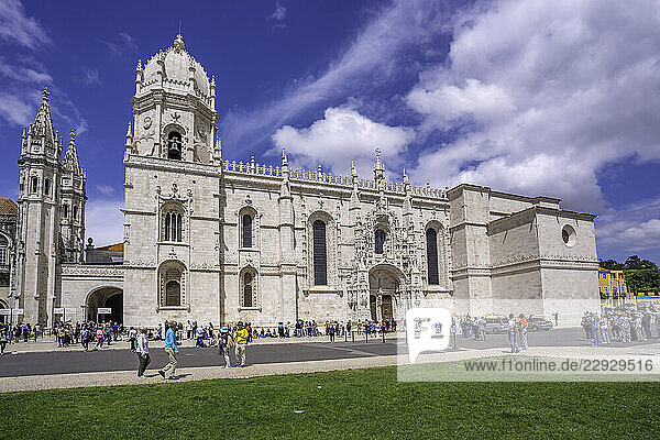 View of JerAlnimos Monastery (Monastery of the Hieronymites) on a sunny day  Lisbon  Portugal  Europe