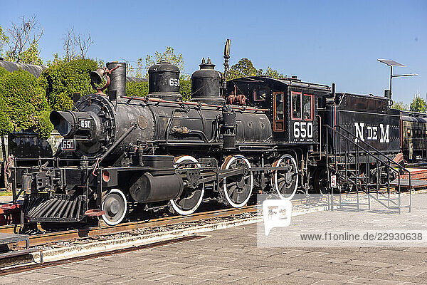 Old railway museum depot in Puebla  Mexico  with vintage machines on display