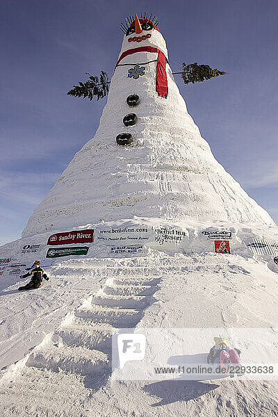 A view the world s tallest snowman in Bethel  Maine.