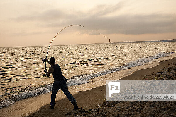 A man fishing.