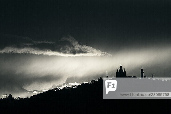 View of tibidabo s mountain in Barcelona Spain.