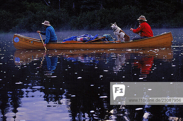 Canoeists on a river.