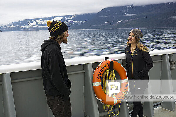 Friends on a ferry boat in Canada