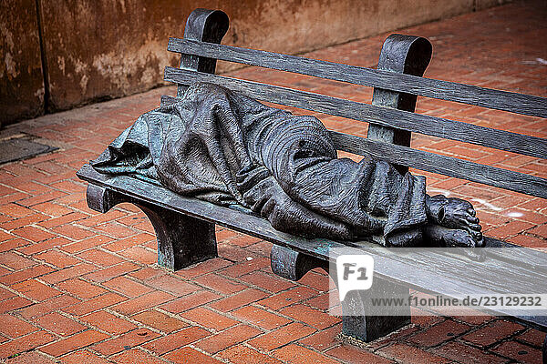 Dominican Republic  Santo Domingo province  Santo Domingo  Santo Domingo. Jesus the homeless  bronze sculpture by Timothy Schmalz