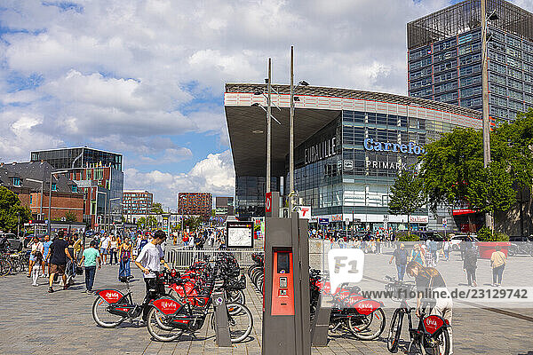 France  Hauts de France  Nord  Lille. Station area  Euralille shopping center. Self-service ilevia bikes.