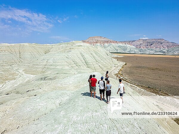 Friends exploring colorful mountains in Davutoglu  Turkey