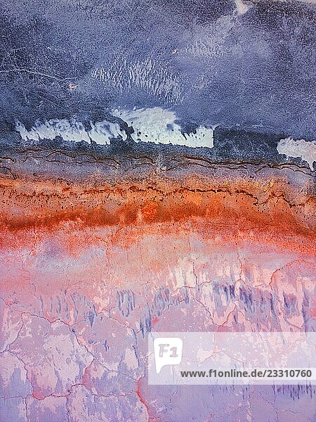 Aerial view of colorful abstract pattern of Tuz Salt Lake in Turkey